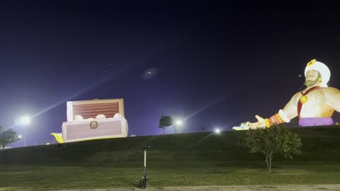 Innovative interactive light shows for families and visitors, illuminated sculptures at the Wonders Hills Festival 2025 in Jubail Industrial City in the Eastern Province, diverse entertainment and educational activities, a tourist destination for families and visitors.