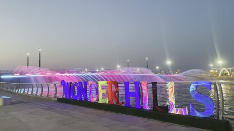 The tourist waterfront at the events of the Wonders Hills Festival 2025 in the city of Jubail Industrial in the Eastern Province, Jubail Corniche, innovative interactive light shows, various entertainment activities, famous tourist attractions.