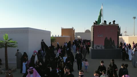 A heritage event and folklore performance; visitors flocked to the popular celebration; drone footage of the founding ceremony of the first Saudi state on February 22 in Tabuk; Saudi National Day, September 23, the day we began in 1727 AD; wearing traditional folk costumes.