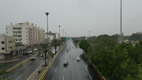 Green spaces in the city of Tabuk, tourist places and areas in the Kingdom of Saudi Arabia, drone footage of the flood in the city of Tabuk, rainwater accumulation in the area, famous tourist landmarks.
