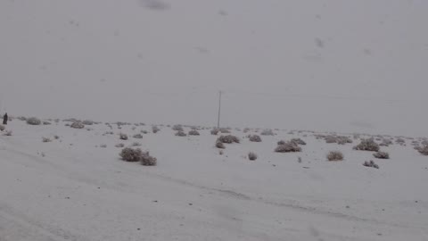 تساقط الثلوج فوق منطقة الحرات البركانية في تبوك، الجو الشتوي الضبابي  في سماء مدينة حرة تبوك في المملكة العربية السعودية