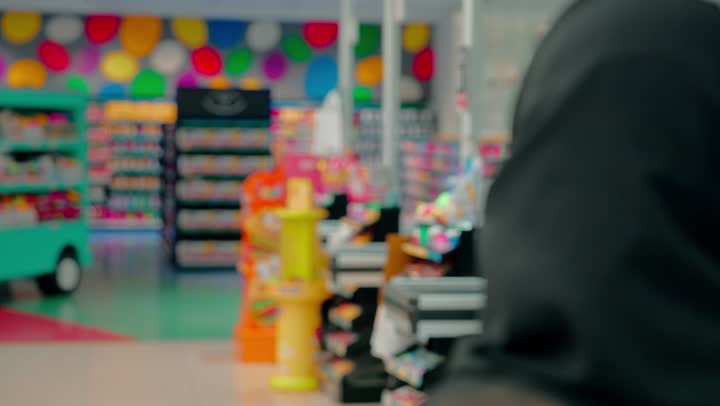 الحصول على الاحتياجات اليومية، قضاء وقت ممتع بالتسوق، الاستعداد لاختيار المنتجات ومقارنة الأسعار داخل السوبر ماركت، تصويرمقرب من الخلف لامراة عربيه خليجيه اماراتية ترتدي الحجاب تسير داخل السوبر ماركت