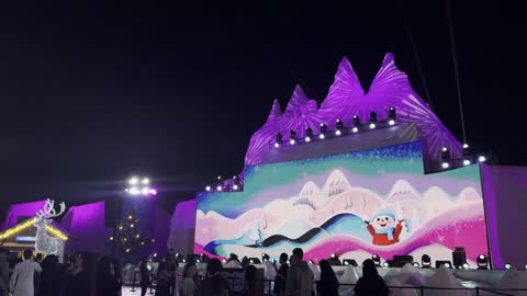 Live display screens and enjoyable lights, Jeddah Season events, areas dedicated to families and children, Winter Wonderland in the Al Shate' neighborhood in Jeddah, Saudi Arabia on December 19, 2025, entertainment games and interactive experiences, festive snowy atmosphere.
