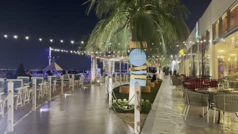 Bahri Takiya is a bohemian-style lounge with natural beach vibes, famous tourist attractions, the tourist waterfront in the Kingdom of Saudi Arabia in the city of Jubail Industrial in the Eastern Province, Jubail Corniche, a café, and a place with innovative lights.
