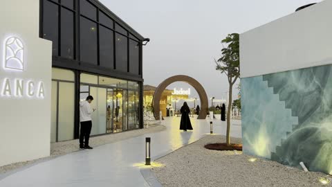 A landmark and a coastal and recreational tourist area, the tourist waterfront in the Kingdom of Saudi Arabia in the city of Jubail Industrial in the Eastern Province, Jubail Corniche, a café and a place with innovative lights, famous tourist attractions.