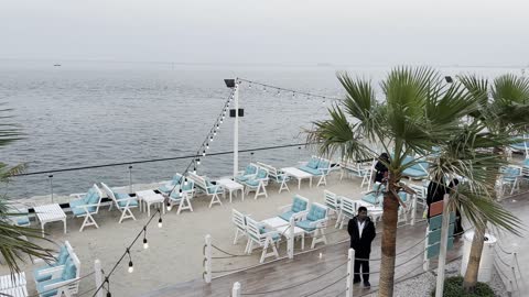 Enjoying various activities and exclusive experiences opening for the first time, a collection of restaurants and cafes overlooking the sea, the tourist waterfront in the Kingdom of Saudi Arabia in the city of Jubail Industrial, Jubail Corniche, famous tourist attractions.