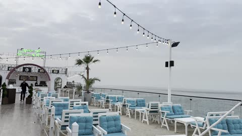 Enjoying various activities and exclusive experiences opening for the first time, a collection of restaurants and cafes overlooking the sea, the tourist waterfront in the Kingdom of Saudi Arabia in the city of Jubail Industrial, Jubail Corniche, famous tourist attractions.
