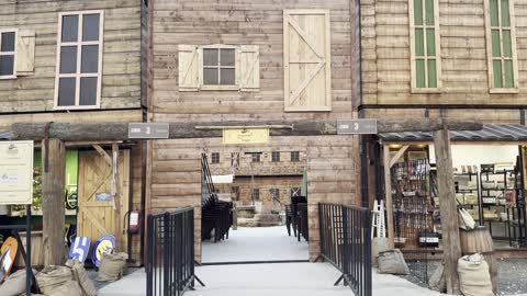 Seating and dining areas are available at Winter Wonderland in the Al Shatea neighborhood of Jeddah, Saudi Arabia on December 19, 2025. There will be entertainment games, interactive experiences, live shows, and enjoyable lights, creating a festive snowy atmosphere.