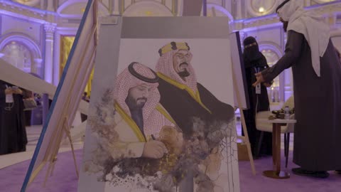 رسم صورة الملك عبد الله بن عبد العزيز والملك محمد بن سلمان ال سعود، دعم المشاريع الناشئة، مناقشة الابتكار والتقنية الحديثة، المؤتمر العالمي لريادة الأعمال من 21 إلى 23 ديسمبر 2025 في مركز الملك عبدالعزيز الدولي للمؤتمرات في الرياض