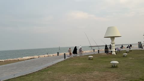 A calm family atmosphere, attention to afforestation and the environment, children spending enjoyable time, an open recreational destination, the Hams walkway in the Eastern Province on December 28, a modern walking experience, a space for walking and relaxation, outdoor seating and benches.