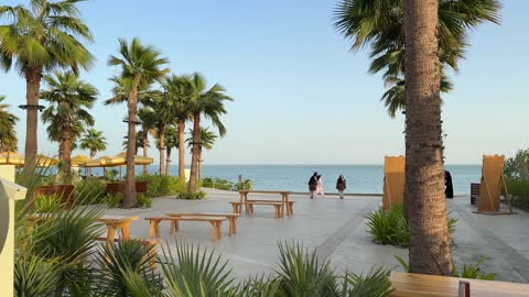 Seaside sessions overlooking the sea, a family-friendly coastal beach destination, Salted Sea at the Corniche of Khobar in the Eastern Province, Kingdom of Saudi Arabia, tourist restaurants and cafes, a calm atmosphere and a unique relaxation experience, events and recreational activities.