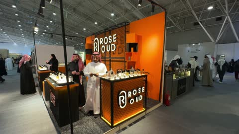 A unique shopping experience at the Blue Oud and International Perfumes Exhibition at the Riyadh International Convention and Exhibition Center on December 25, 2025, featuring global and local brands, luxury fragrance products.