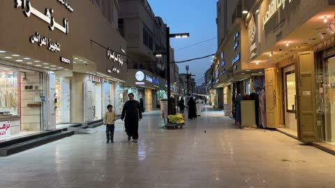 Jewelry stores and local commercial goods in the Love Market in Dammam, Eastern Province, Saudi Arabia, cultural heritage and traditional trade, various food stalls.