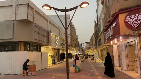Jewelry stores and local commercial goods in the Love Market in Dammam, Eastern Province, Saudi Arabia, cultural heritage and traditional trade, various food stalls.