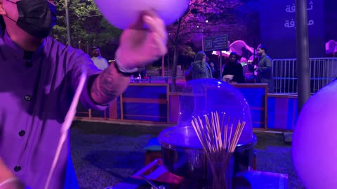 Cotton candy at a food festival in the outdoor gardens of Ithra in Dhahran, Eastern Province, Saudi Arabia, on December 28, 2025. Enjoyable outdoor seating, a global food experience, family-friendly and entertaining atmosphere, international and local restaurants.