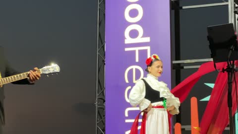 Mexican dance and folk singing at a food festival in the Ithra outdoor gardens in Dhahran, Eastern Province, Saudi Arabia, on December 28, 2025. Enjoyable outdoor sessions, a global food experience, international and local restaurants, family-friendly and entertaining atmosphere.