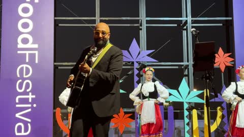Mexican dance and folk singing at a food festival in the Ithra outdoor gardens in Dhahran, Eastern Province, Saudi Arabia, on December 28, 2025. Enjoyable outdoor sessions, a global food experience, international and local restaurants, family-friendly and entertaining atmosphere.