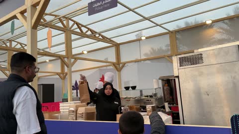 International and local restaurants at a food festival in the Ithra outdoor gardens in Dhahran, Eastern Province, Saudi Arabia, on December 28, 2025. Enjoyable outdoor seating, a global dining experience, and a family-friendly and entertaining atmosphere.