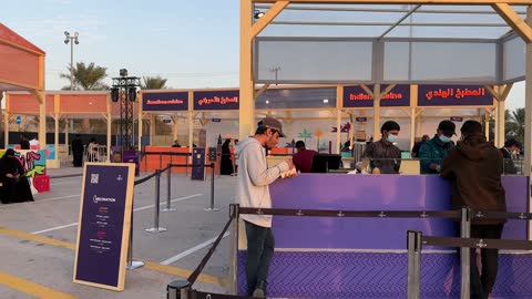 The variety of dishes in international and local restaurants at a food festival in the outdoor gardens of Ithra in Dhahran, Eastern Province, Saudi Arabia, on December 28, 2025, enjoyable outdoor sessions, a global dining experience, family-friendly and entertaining atmosphere.