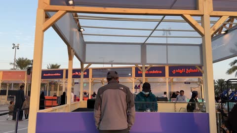 The variety of dishes in international and local restaurants at a food festival in the outdoor gardens of Ithra in Dhahran, Eastern Province, Saudi Arabia, on December 28, 2025, enjoyable outdoor sessions, a global dining experience, family-friendly and entertaining atmosphere.