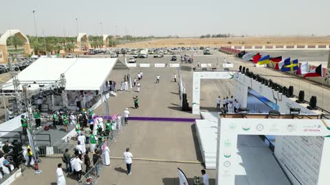 Preparing the venue for fun youth recreational sports, the championship and sports activities in the city of Tabuk, the rally race event in the Kingdom of Saudi Arabia, the speed race for cars, the competition and rivalry to achieve victory, the turns and directions for the competing cars.