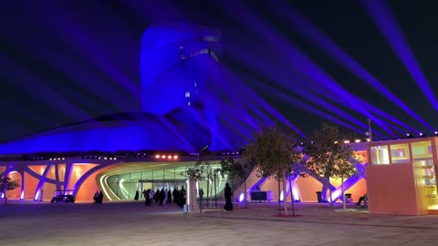 A food festival in the outdoor gardens of Ithra in Dhahran, Eastern Province, Saudi Arabia, on December 28, 2025, enjoyable outdoor sessions, international and local restaurants, a global dining experience, family-friendly and entertaining atmosphere.