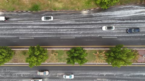 الشجر الأخضر مع المطر في مدينة تبوك، مكان ومنطقة السياحة في المملكه العربية السعودية، تصوير درون للسيل في مدينة تبوك , تجمع مياه الأمطار وسط المنطقة, معالم سياحية مشهورة