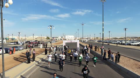 Senior citizens marathon on December 23, 2025, in the central park in the city of Tabuk, promoting health and physical activity among seniors, organized by the Retirees Association.