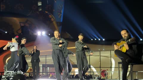 A group of dancers presents an artistic performance at the Spanish Quarter event at the King Abdulaziz Center for World Culture "Ithra" in Dhahran, Eastern Province, Saudi Arabia, on January 13, 2026. A vibrant festive atmosphere, flamenco dances, and interactive activities create a comprehensive cultural and entertainment experience inspired by the Spanish character.