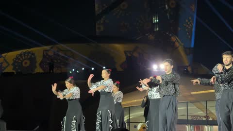 A group of dancers presents an artistic performance at the Spanish Quarter event at the King Abdulaziz Center for World Culture "Ithra" in Dhahran, Eastern Province, Saudi Arabia, on January 13, 2026. A vibrant festive atmosphere, flamenco dances, and interactive activities create a comprehensive cultural and entertainment experience inspired by the Spanish character.