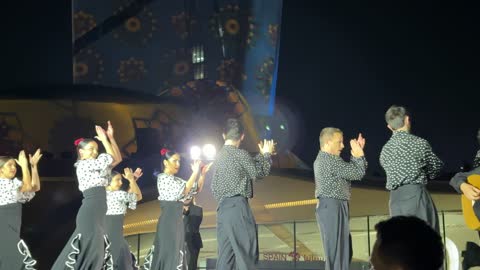 A group of dancers presents an artistic performance at the Spanish Quarter event at the King Abdulaziz Center for World Culture "Ithra" in Dhahran, Eastern Province, Saudi Arabia, on January 13, 2026. A vibrant festive atmosphere, flamenco dances, and interactive activities create a comprehensive cultural and entertainment experience inspired by the Spanish character.