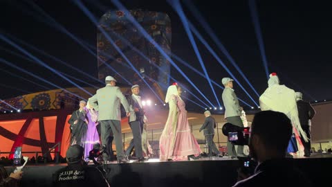 A group of dancers presents an artistic performance at the Spanish Quarter event at the King Abdulaziz Center for World Culture "Ithra" in Dhahran, Eastern Province, Saudi Arabia, on January 13, 2026. A vibrant festive atmosphere, flamenco dances, and interactive activities create a comprehensive cultural and entertainment experience inspired by the Spanish character.