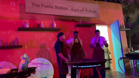 Spanish food restaurants and cafes, the Spanish neighborhood event at the King Abdulaziz Center for World Culture "Ithra" in Dhahran, Eastern Province, Saudi Arabia, on January 13, 2026, a vibrant festive atmosphere, a complete cultural and entertainment experience inspired by Spanish character, flamenco dances, and interactive activities.