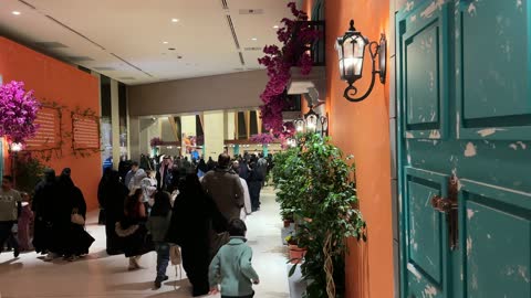 Decorations that mimic Spanish architecture at the Spanish neighborhood event at the King Abdulaziz Center for World Culture "Ithra" in Dhahran, Eastern Province, Saudi Arabia, on January 13, 2026. A vibrant festive atmosphere, restaurants and cafes serving Spanish cuisine, a comprehensive cultural and entertainment experience inspired by Spanish character, flamenco dances, and interactive events.