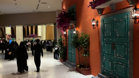 Decorations that mimic Spanish architecture at the Spanish neighborhood event at the King Abdulaziz Center for World Culture "Ithra" in Dhahran, Eastern Province, Saudi Arabia, on January 13, 2026. A vibrant festive atmosphere, restaurants and cafes serving Spanish cuisine, a comprehensive cultural and entertainment experience inspired by Spanish character, flamenco dances, and interactive events.