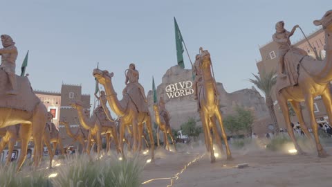 Heritage sculptures in Boulevard World, the capital of entertainment, sports, and culture, recreational and tourist attractions in the Kingdom of Saudi Arabia, a global entertainment festival, discovering civilizations and cultures in several countries.