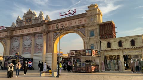 The entrance gate to one of the pavilions, the Global City in the Eastern Province, its first phase on December 29, 2025, in the Kingdom of Saudi Arabia, 16 countries showcase their cultures and products as part of the event, a venue for major events, a contributor to economic development and job opportunities.