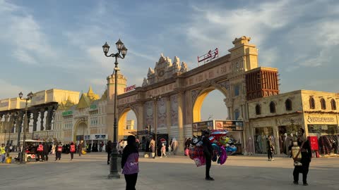 The entrance gate to one of the pavilions, the Global City in the Eastern Province, its first phase on December 29, 2025, in the Kingdom of Saudi Arabia, 16 countries showcase their cultures and products as part of the event, a venue for major events, a contributor to economic development and job opportunities.