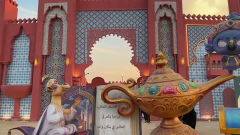 مدخل الجناح المغربي في وجهة المدينة، رافدا للتنمية الاقتصادية والفرص الوظيفية، المدينة العالمية في المنطقة الشرقية مرحلتها الأولى في 29 ديسمبر 2025 في المملكة العربية السعودية، مسرح للفعاليات الكبرى، 16 دولة تعرض ثقافاتها ومنتجاتها ضمن الفعالية