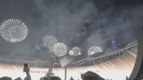 Six Flags event in Riyadh on December 31, 2025, the concept of entertainment and public celebrations, a nighttime fireworks show, a festive scene inside a modern amusement park.