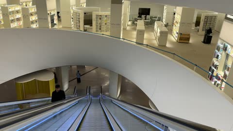 The architectural art of the Ithra Library in Dhahran city in the Eastern Province of the Kingdom of Saudi Arabia, the King Abdulaziz Center for World Culture, a beacon of culture and thought, exhibitions and libraries, a famous cultural landmark, tourism in Saudi Arabia.