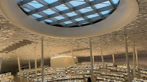 A modern architectural design for the Ithra Library in Dhahran, Eastern Province, Saudi Arabia, the King Abdulaziz Center for World Culture, a beacon of culture and thought, famous cultural landmarks, exhibitions and libraries, tourism in Saudi Arabia.