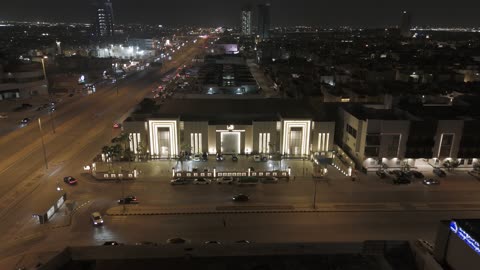 A luxurious hall in Riyadh, Saudi Arabia, drone footage of the Aroma Hall for events and conferences, providing professional hospitality services.