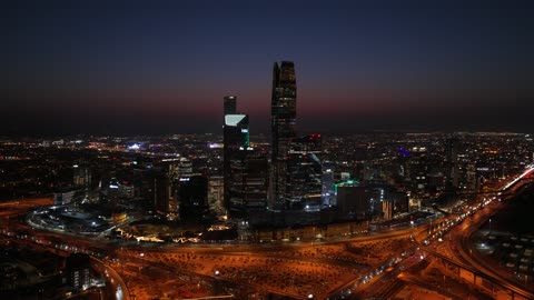 King Abdullah Financial District (KAFD), the architectural engineering art of towers and skyscrapers, financial towers and economic facilities in the city of Riyadh, the growth and urban development of the famous landmarks of Riyadh.