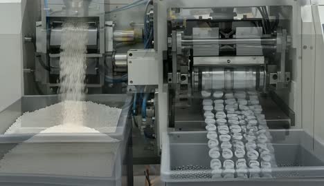 الة متطوورة على الطراز التقني الحديث، ماكينة آلية لفرز الأقراص تعمل داخل منشأة صناعية