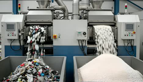 الة متطورة على الطراز الحديث، ماكينة آلية لفرز المنسوجات تعمل داخل منشأة صناعية