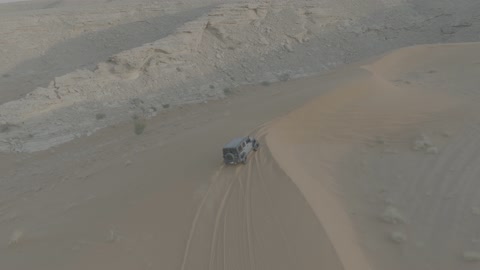 An enjoyable desert recreational activity, an exciting adventure on the soft golden sands in the deserts of Al-Qiddiya in the Kingdom of Saudi Arabia, safari adventures on the sand dunes, driving a 4x4 vehicle (dune bashing) in the middle of the desert.