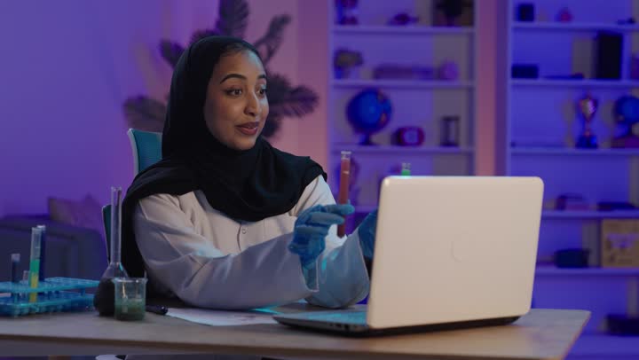 Saudi Female Scientist Online Chemistry Lesson Footage