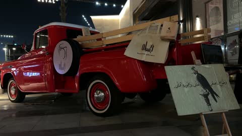 Vintage Red Truck at Saudi Arabia Night Retail Market