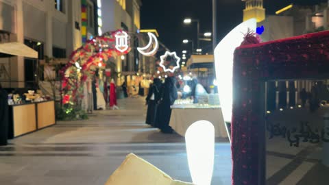 Ramadan Night Market Outdoor Pedestrian Street Footage